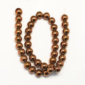   Hematit ásványgyöngy - 10mm-es golyó - galvanizált antik vörösréz színű - 1db