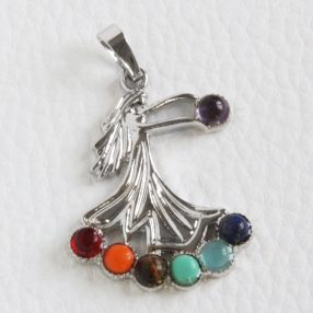   Csakra medál - 37x28mm-es tündér, ásványokkal díszítve