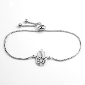   Nemesacél Hamsa kéz / Fatima keze állítható méretű karkötő