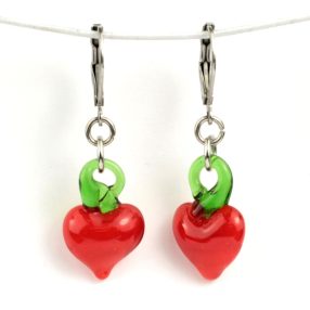   Kézi készítésű üveg paprika-szív fülbevaló nemesacél francia kapoccsal