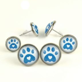   Nemesacél üveglencsés beszúrós fülbevaló - választható méretben - tappancs mancs (0201)