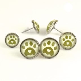   Nemesacél üveglencsés beszúrós fülbevaló - választható méretben - tappancs mancs (0203)