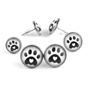   Nemesacél üveglencsés beszúrós fülbevaló - választható méretben - tappancs mancs (0204)