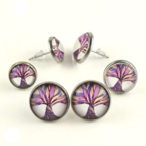   Nemesacél üveglencsés beszúrós fülbevaló - választható méretben - életfa (2509)