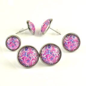   Nemesacél üveglencsés beszúrós fülbevaló - választható méretben - perzsa mintás (4002)