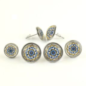   Nemesacél üveglencsés beszúrós fülbevaló - választható méretben - mandala (5037)