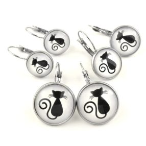   Nemesacél üveglencsés franciakapcsos fülbevaló - választható méretben - cica (0001)