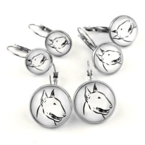   Nemesacél üveglencsés franciakapcsos fülbevaló - választható méretben - bullterrier kutya (0200)