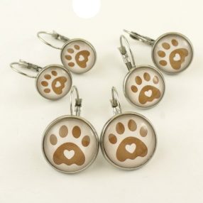   Nemesacél üveglencsés franciakapcsos fülbevaló - választható méretben - tappancs mancs (0202)