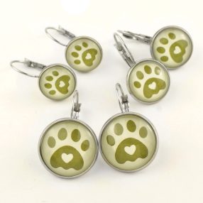   Nemesacél üveglencsés franciakapcsos fülbevaló - választható méretben - tappancs mancs (0203)