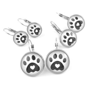   Nemesacél üveglencsés franciakapcsos fülbevaló - választható méretben - tappancs mancs (0204)