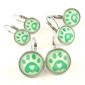   Nemesacél üveglencsés franciakapcsos fülbevaló - választható méretben - tappancs mancs (0205)