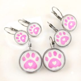   Nemesacél üveglencsés franciakapcsos fülbevaló - választható méretben - tappancs mancs (0207)