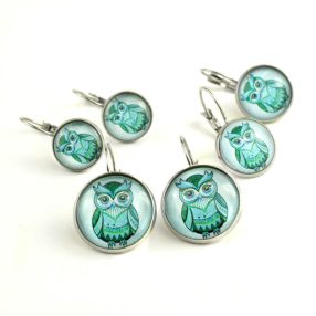   Nemesacél üveglencsés franciakapcsos fülbevaló - választható méretben - bagoly (1403)