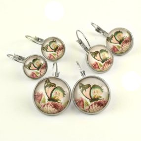   Nemesacél üveglencsés franciakapcsos fülbevaló - választható méretben - pillangós (2002)