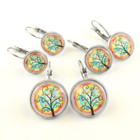   Nemesacél üveglencsés franciakapcsos fülbevaló - választható méretben - életfa (2502)