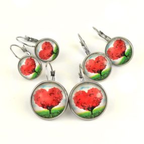   Nemesacél üveglencsés franciakapcsos fülbevaló - választható méretben - életfa - szív (2505)