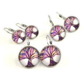   Nemesacél üveglencsés franciakapcsos fülbevaló - választható méretben - életfa (2509)