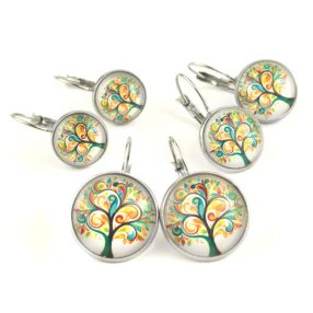   Nemesacél üveglencsés franciakapcsos fülbevaló - választható méretben - életfa (2521)