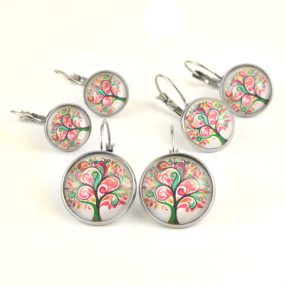   Nemesacél üveglencsés franciakapcsos fülbevaló - választható méretben - életfa (2522)