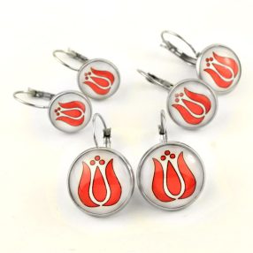   Nemesacél üveglencsés franciakapcsos fülbevaló - választható méretben - népies virág, tulipán (2900)