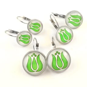   Nemesacél üveglencsés franciakapcsos fülbevaló - választható méretben - népies virág, tulipán (2902)