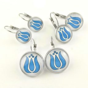   Nemesacél üveglencsés franciakapcsos fülbevaló - választható méretben - népies virág, tulipán (2904)