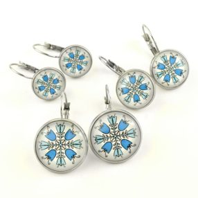   Nemesacél üveglencsés franciakapcsos fülbevaló - választható méretben - népies virágok (2908)