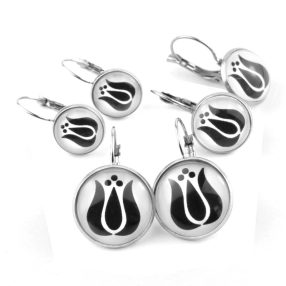   Nemesacél üveglencsés franciakapcsos fülbevaló - választható méretben - népies virág, tulipán (2910)