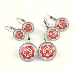   Nemesacél üveglencsés franciakapcsos fülbevaló - választható méretben - népies virág (2911)