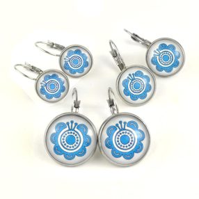   Nemesacél üveglencsés franciakapcsos fülbevaló - választható méretben - népies virág (2914)