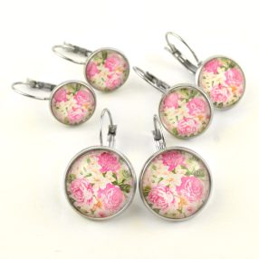   Nemesacél üveglencsés franciakapcsos fülbevaló - választható méretben - virágmintás (3400)