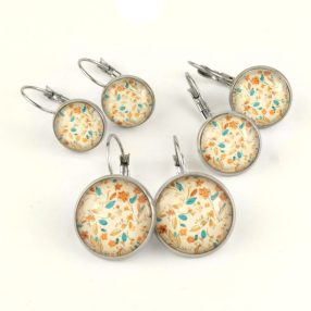   Nemesacél üveglencsés franciakapcsos fülbevaló - választható méretben - virágmintás (3414)