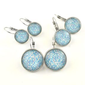   Nemesacél üveglencsés franciakapcsos fülbevaló - választható méretben - indás (3701)