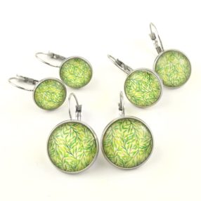   Nemesacél üveglencsés franciakapcsos fülbevaló - választható méretben - indás (3703)