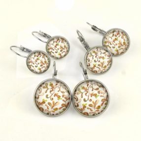   Nemesacél üveglencsés franciakapcsos fülbevaló - választható méretben - indás (3705)