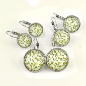   Nemesacél üveglencsés franciakapcsos fülbevaló - választható méretben - indás (3706)