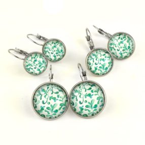 Nemesacél üveglencsés franciakapcsos fülbevaló - választható méretben - indás (3705)