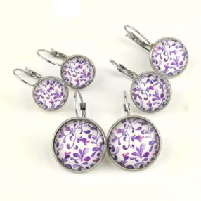   Nemesacél üveglencsés franciakapcsos fülbevaló - választható méretben - indás (3708)