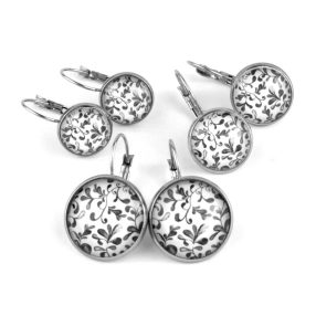   Nemesacél üveglencsés franciakapcsos fülbevaló - választható méretben - indás (3710)