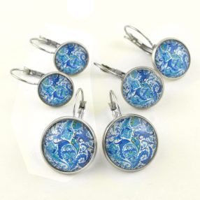   Nemesacél üveglencsés franciakapcsos fülbevaló - választható méretben - perzsa mintás (4001)