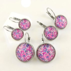 Nemesacél üveglencsés franciakapcsos fülbevaló - választható méretben - perzsa mintás (4001)