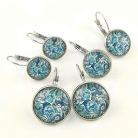   Nemesacél üveglencsés franciakapcsos fülbevaló - választható méretben - perzsa mintás (4005)