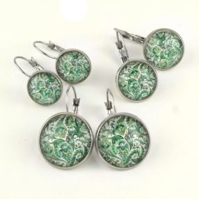   Nemesacél üveglencsés franciakapcsos fülbevaló - választható méretben - perzsa mintás (4007)