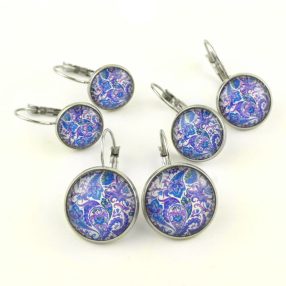   Nemesacél üveglencsés franciakapcsos fülbevaló - választható méretben - perzsa mintás (4009)