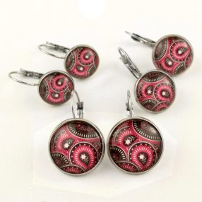   Nemesacél üveglencsés franciakapcsos fülbevaló - választható méretben - perzsa mintás (4013)