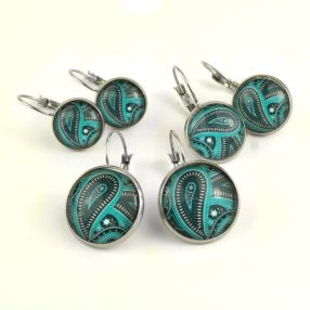   Nemesacél üveglencsés franciakapcsos fülbevaló - választható méretben - perzsa mintás (4015)