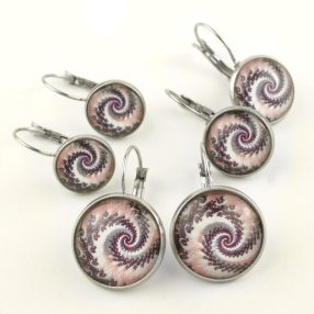   Nemesacél üveglencsés franciakapcsos fülbevaló - választható méretben - fraktál (4502)