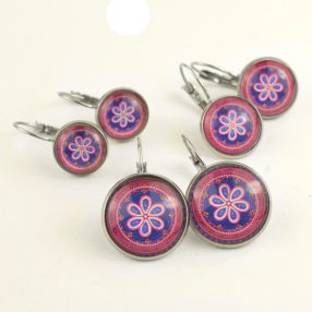   Nemesacél üveglencsés franciakapcsos fülbevaló - választható méretben - mandala (5026)