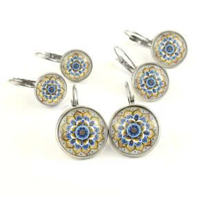   Nemesacél üveglencsés franciakapcsos fülbevaló - választható méretben - mandala (5037)